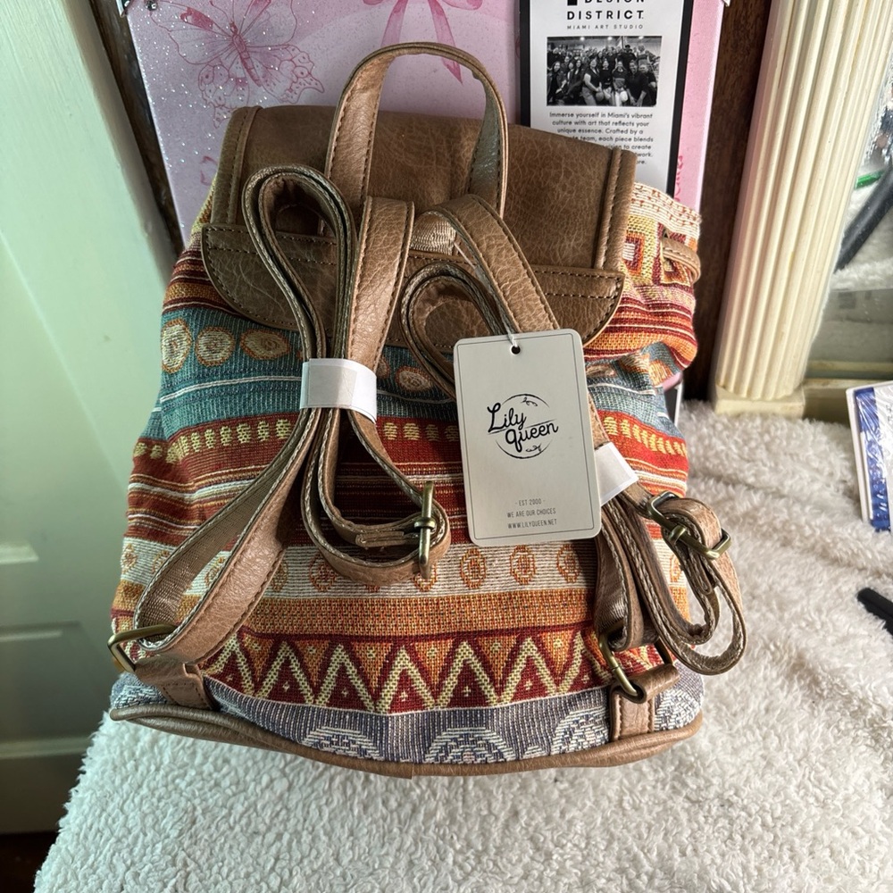 Brown and Multicolor Women's Backpack - Picture 4 of 10